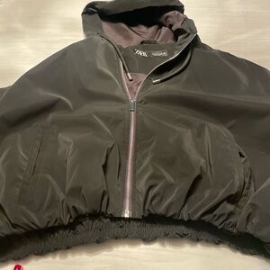 Zara Black Crop Hooded Anorak/Bomber Jacket